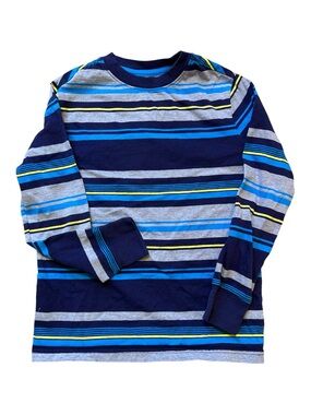 Cat & Jack Boys Size Small 6/7 Striped Long Sleeve T-Shirt Blue Grey Yellow